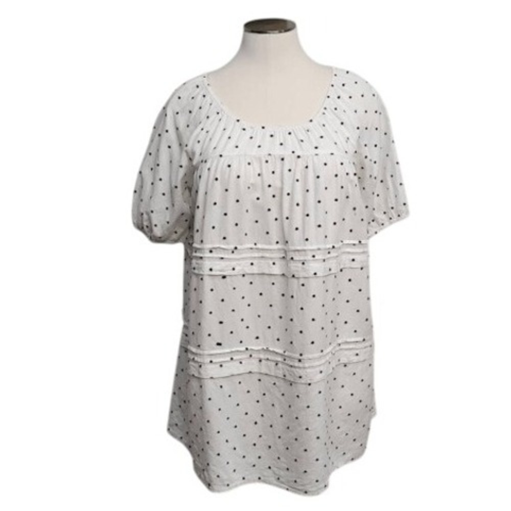 Loft Beach Mini Shift Dress Large White Polka Dot Tiered‎ Linen Blend Oversized